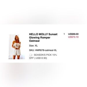 Stunning Hello Molly Oatmeal Romper with zip up back. NWT
